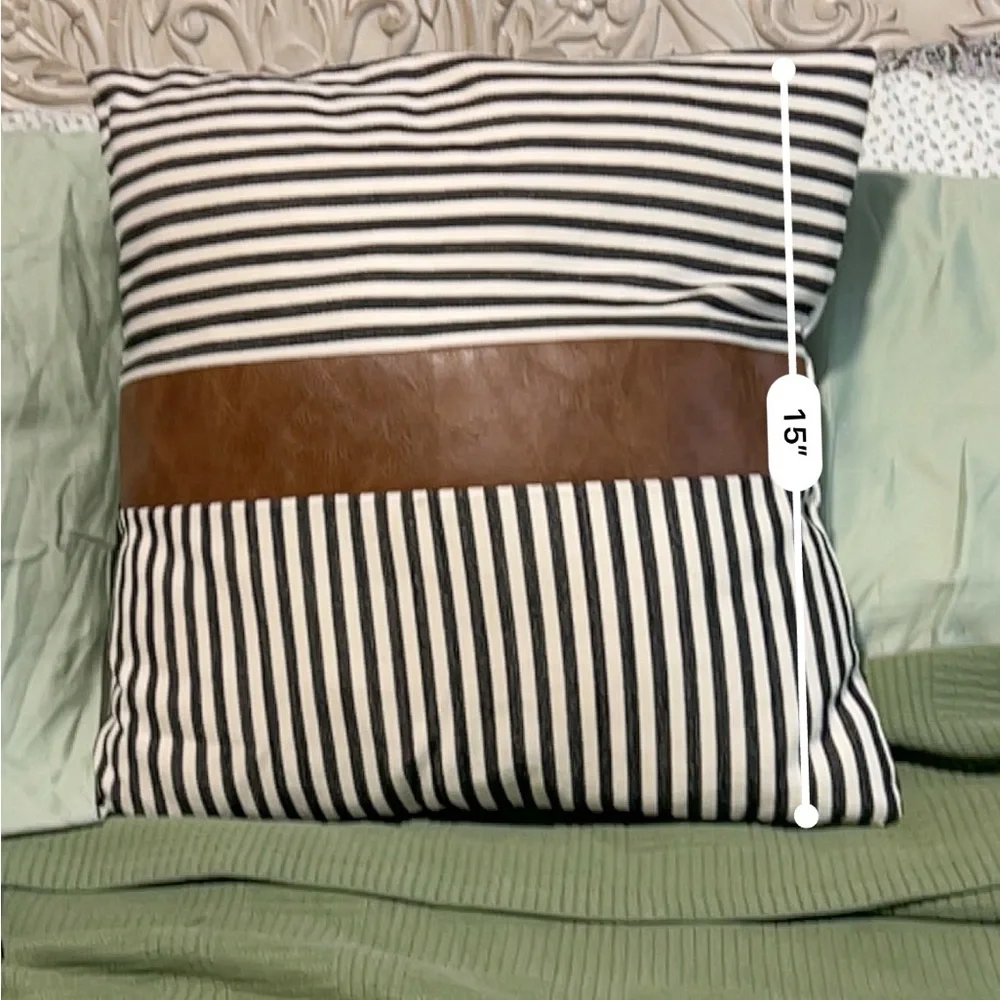 Jax & Grace Set of 2 Throw Pillows Striped Faux Brown Leather